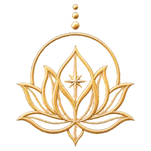 Símbolo dorado de una flor de loto con halo