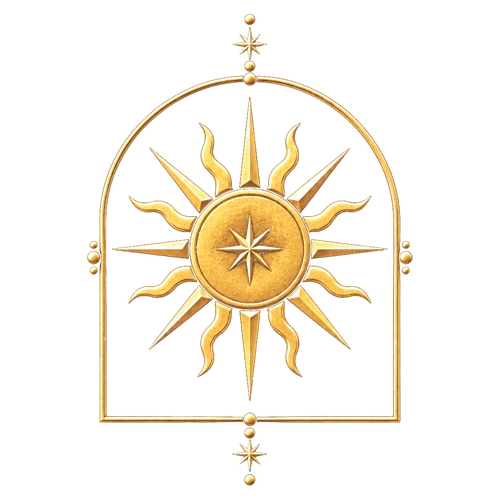 Símbolo dorado de un sol radiante al estilo del Tarot de Marsella