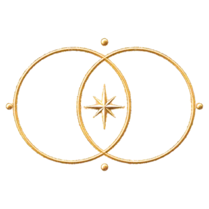 Símbolo dorado de dos círculos entrelazados