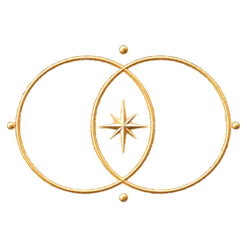 Símbolo dorado de dos círculos entrelazados