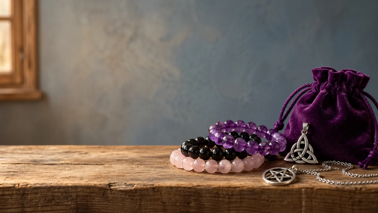 Pulseras de piedras naturales y amuletos de plata