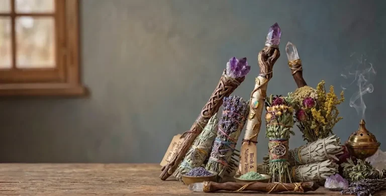 Atados de hierbas y salvia para limpieza energética