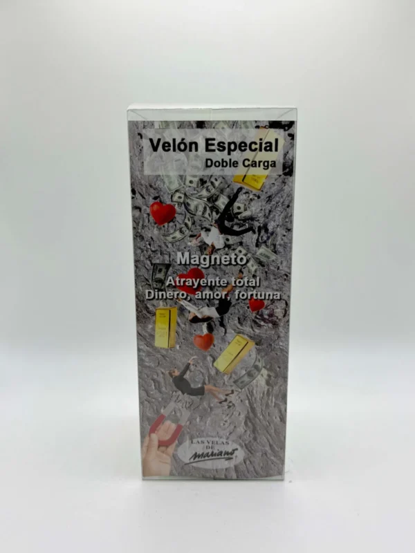 Velón verde de la atracción, con simbología especial y aceite para ungir